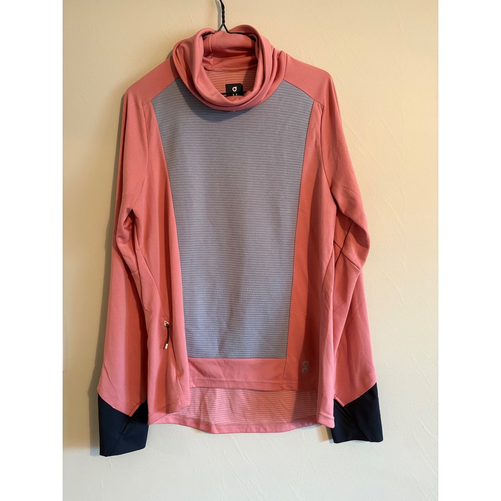 On Running Weather Shirt Womens L Coral Grey High Neck Pullover Top Gorpcore - Picture 2 of 10